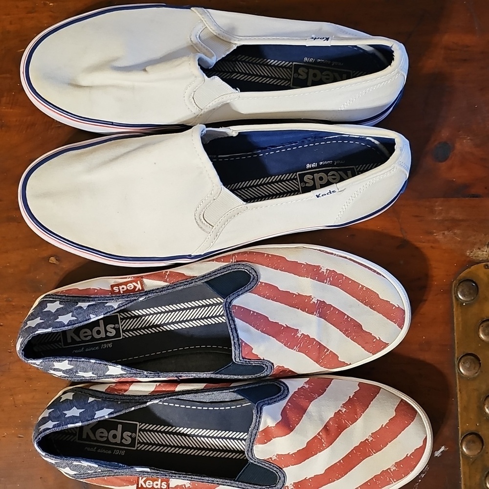 Keds Patriotic and White Slip-On Sneakers